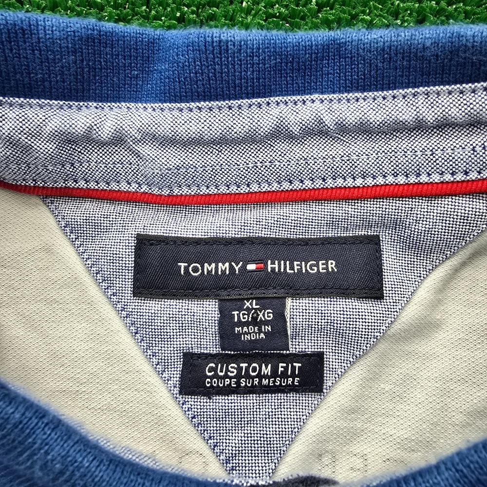 Tommy Hilfiger Pique Polo Shirt Men XL Blue Striped Custom Fit Preppy Golf - Picture 5 of 8
